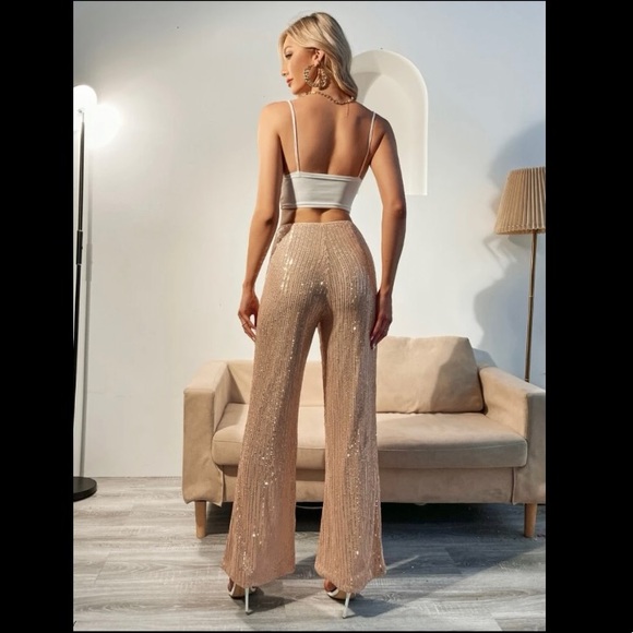 COPY - SHEIN High Waisted Sequin Flare Leg Pants - Picture 5 of 7